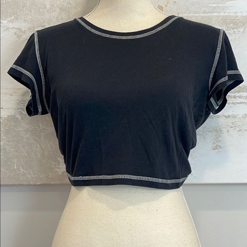 Sundown by Splendid Black Crop Top with Contrast Stitching size medium